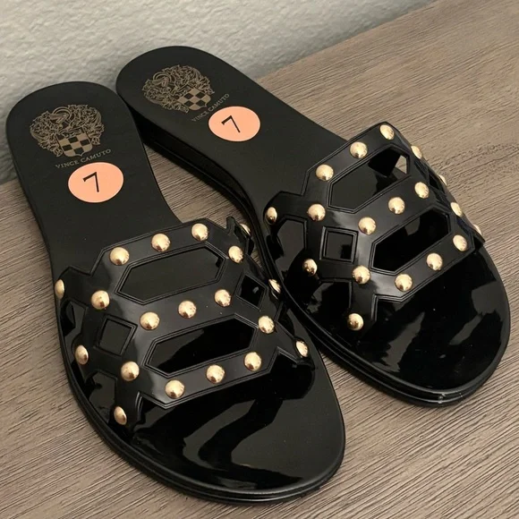 Vince Camuto • Carron Jelly Slide Sandals - Black w/ Gold Studs, Women’s Size 7 - Picture 5 of 14